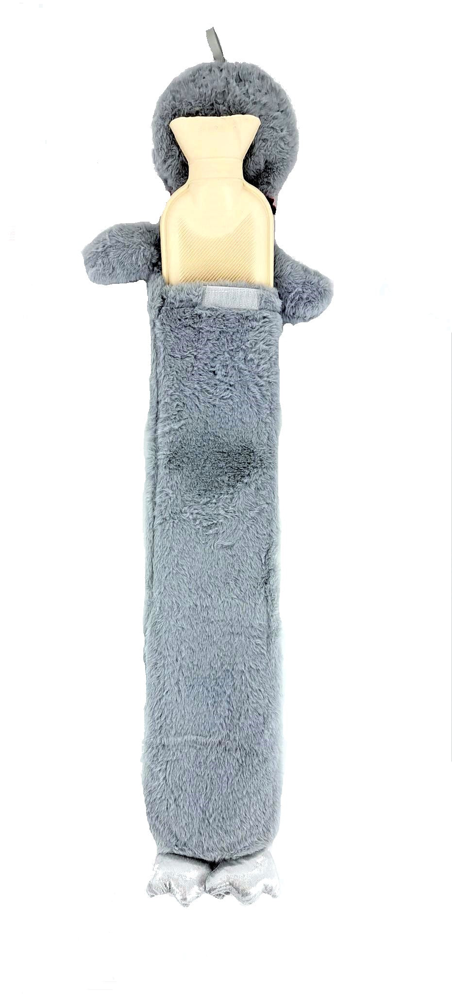Long Hot Water Bottle With Cute Grey Penguin Cover- 2 Litre.