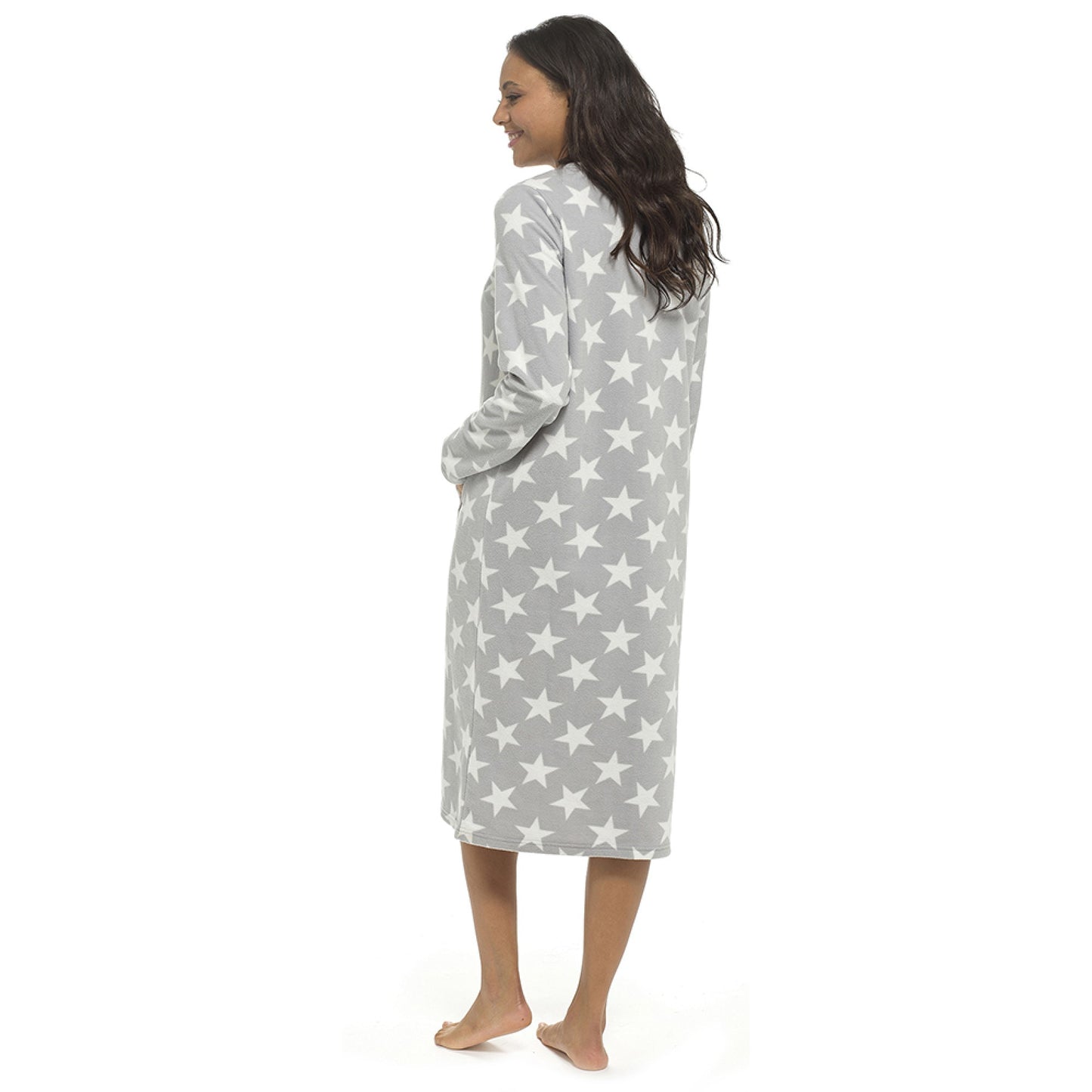 Ladies Fleece Nightie Longer Length Warm Nightdress Lounger with Kangaroo Pocket