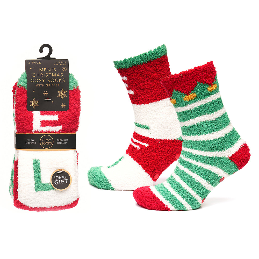 Men's Christmas Cosy Socks 4 Pairs Fluffy Xmas Non-Slip Gripper Slipper Socks