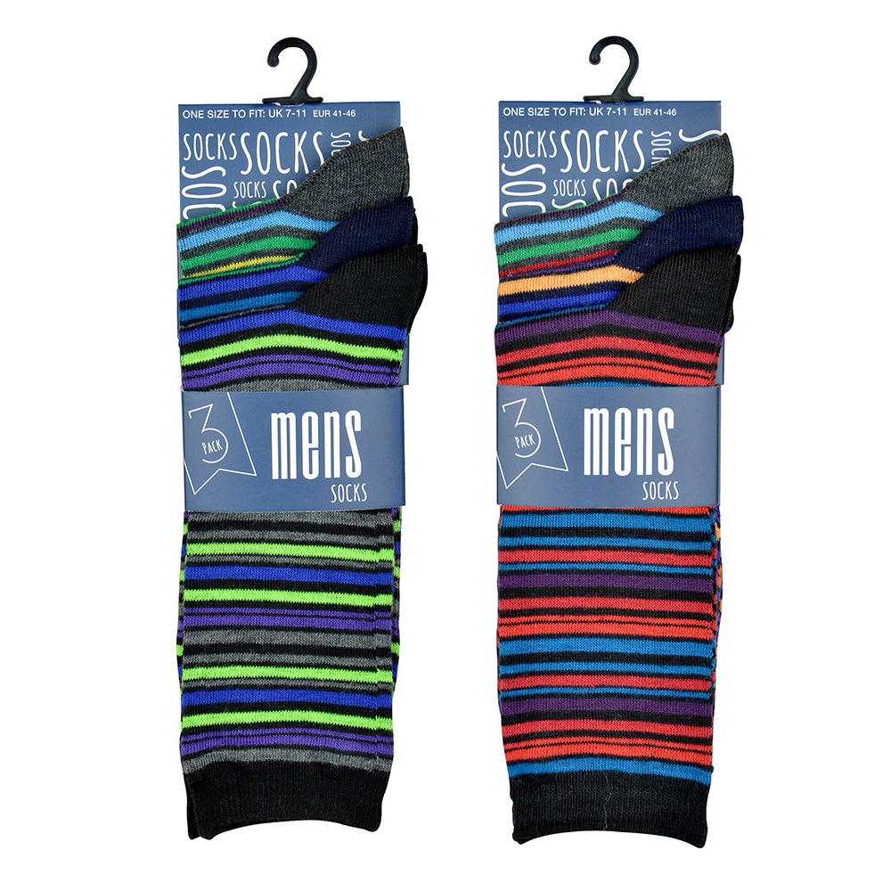 6 Pairs Men's Socks Calf-Length Multicoloured Striped - UK 7-11