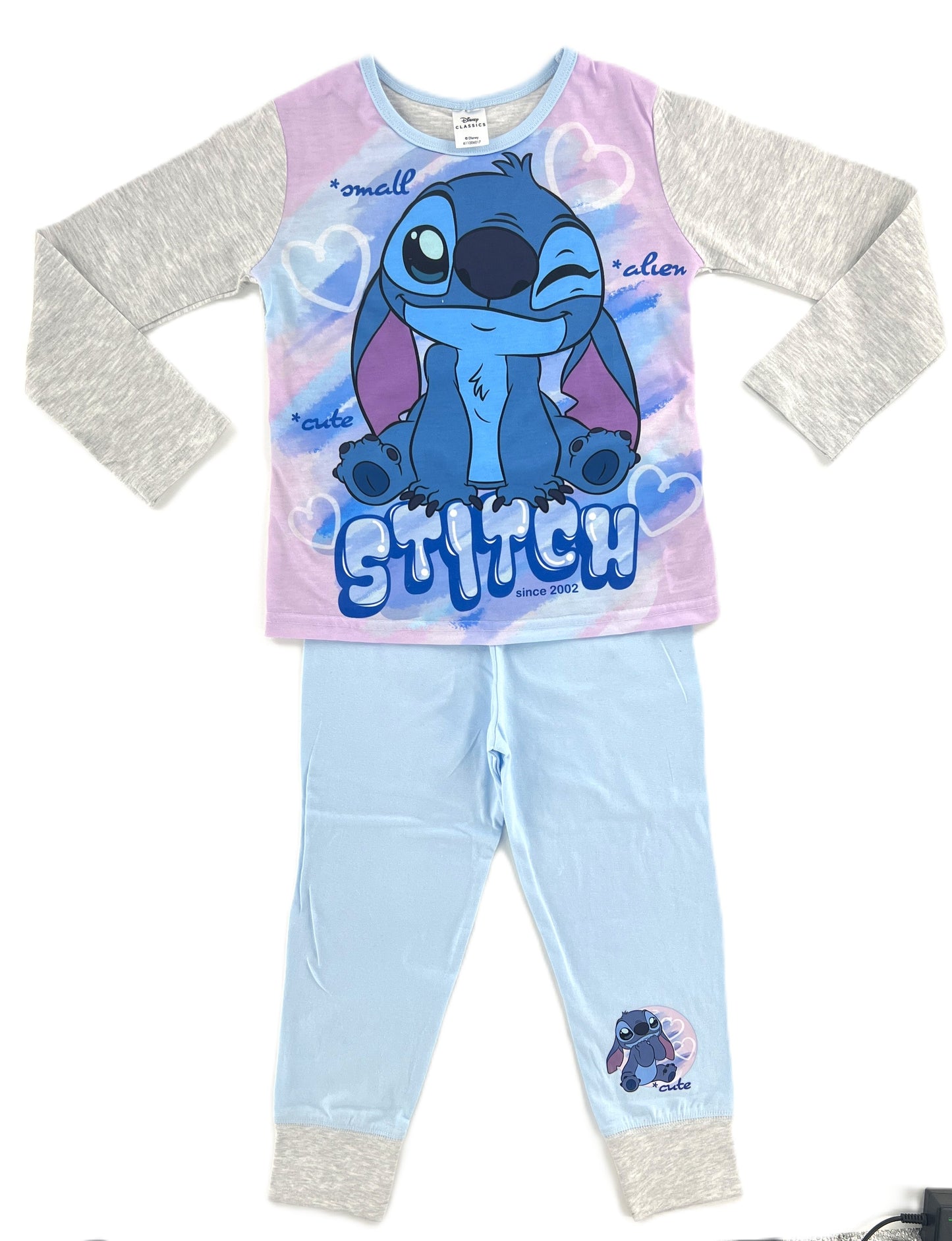 Disney Stitch Girls Pyjamas Set – “Small, Cute, Alien”, Ages 5-12 Years