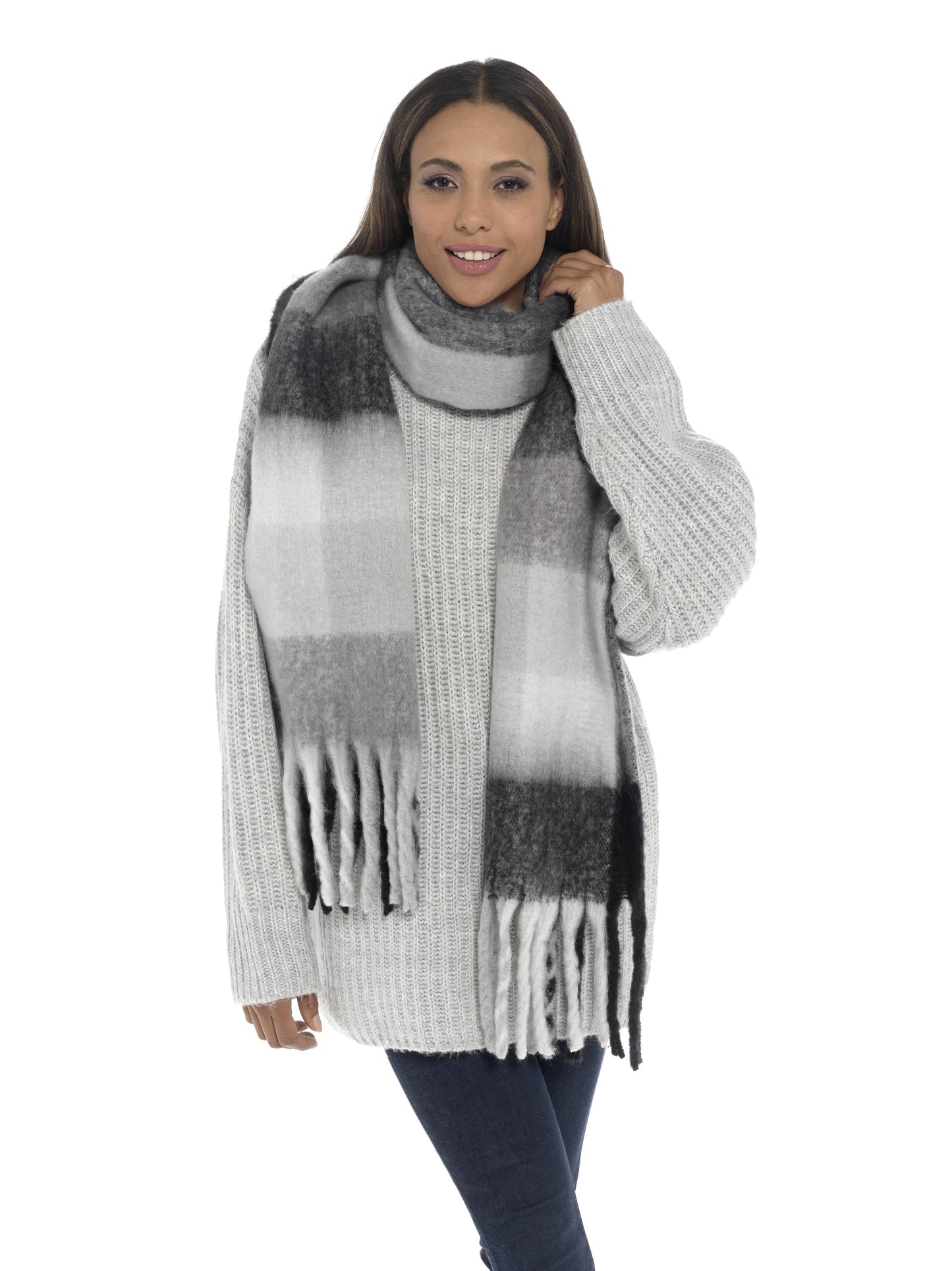 Ladies Oversized Blanket Scarf Soft Fluffy Checked Tassel Wrap Winter Gift