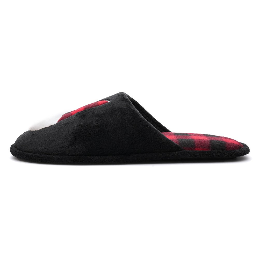Mens Black Gonk Mule Slippers Plush Tartan Fleece Non Slip Sole Christmas Gift