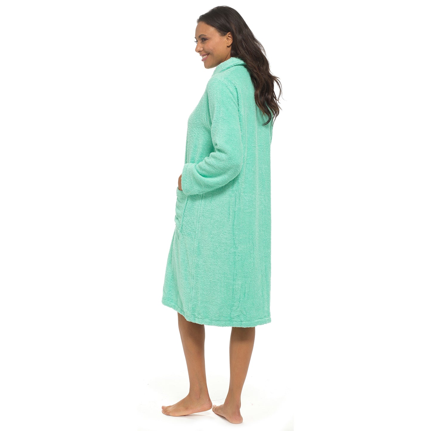 Ladies 100% Cotton Terry Towelling Zip Up Bath Robe Dressing Gown House Coat