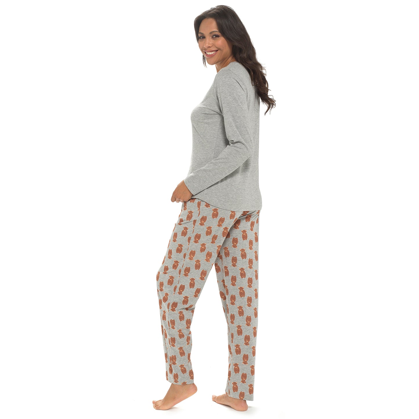 Ladies Highland Cow Pyjamas Womens Grey Cotton Jersey PJs Long Sleeve Gift