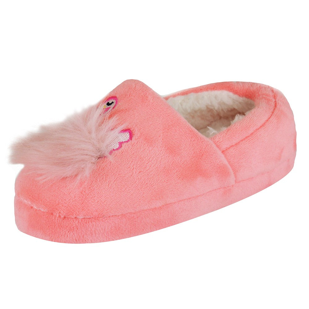 Girls Pink Flamingo Plush Slippers House Shoes