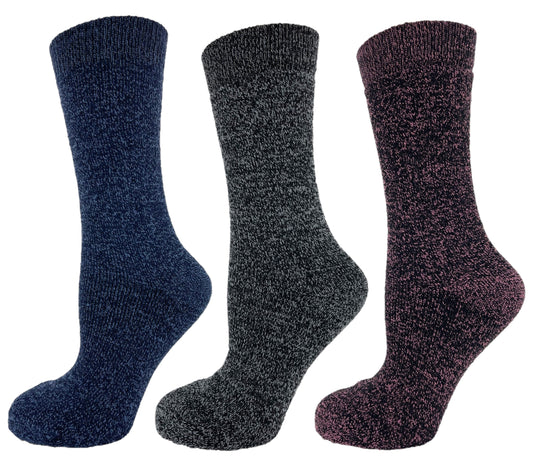 3 Pairs Ladies Cotton Rich Cushioned Outdoor Boot Socks - UK 4-7