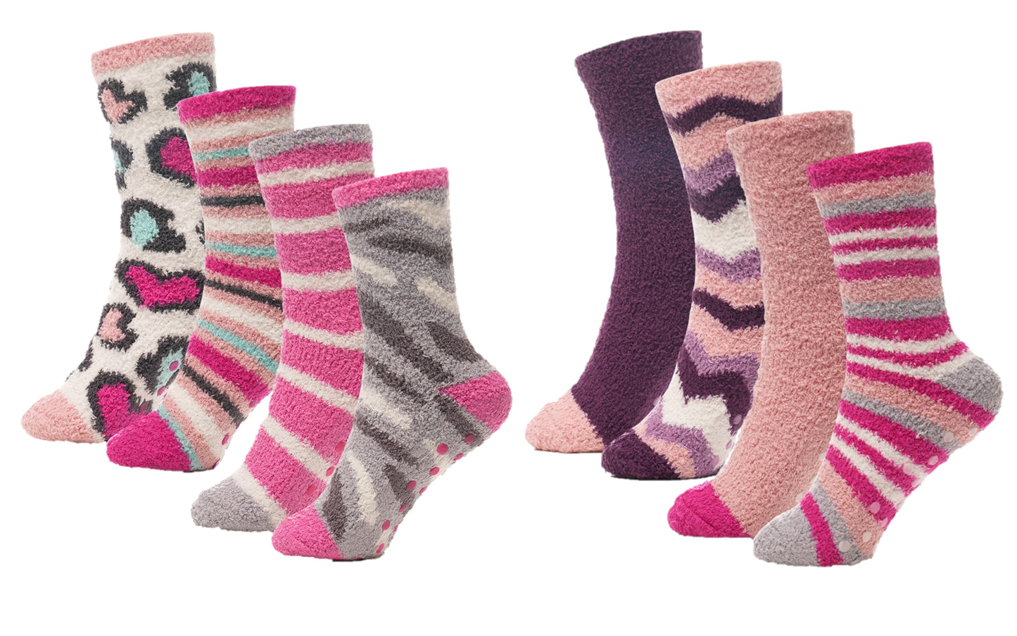 Ladies Cosy Gripper Socks 4 Pack Supersoft Fluffy Knitted Non-Slip Slippers