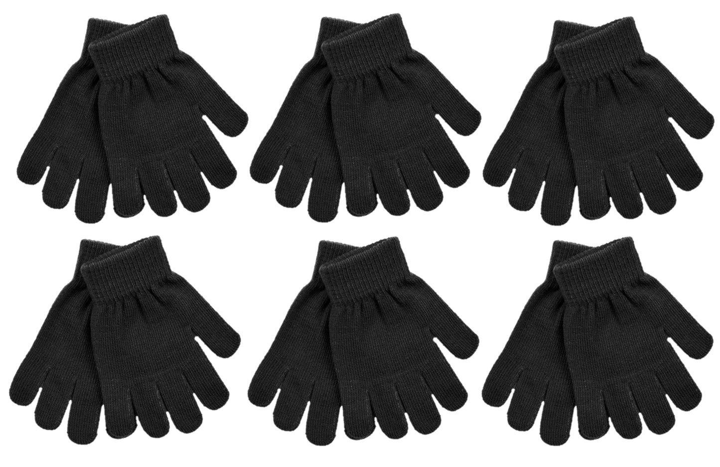 6 Pairs Boys Thermal Knitted Stretch Gloves - Multi or Black