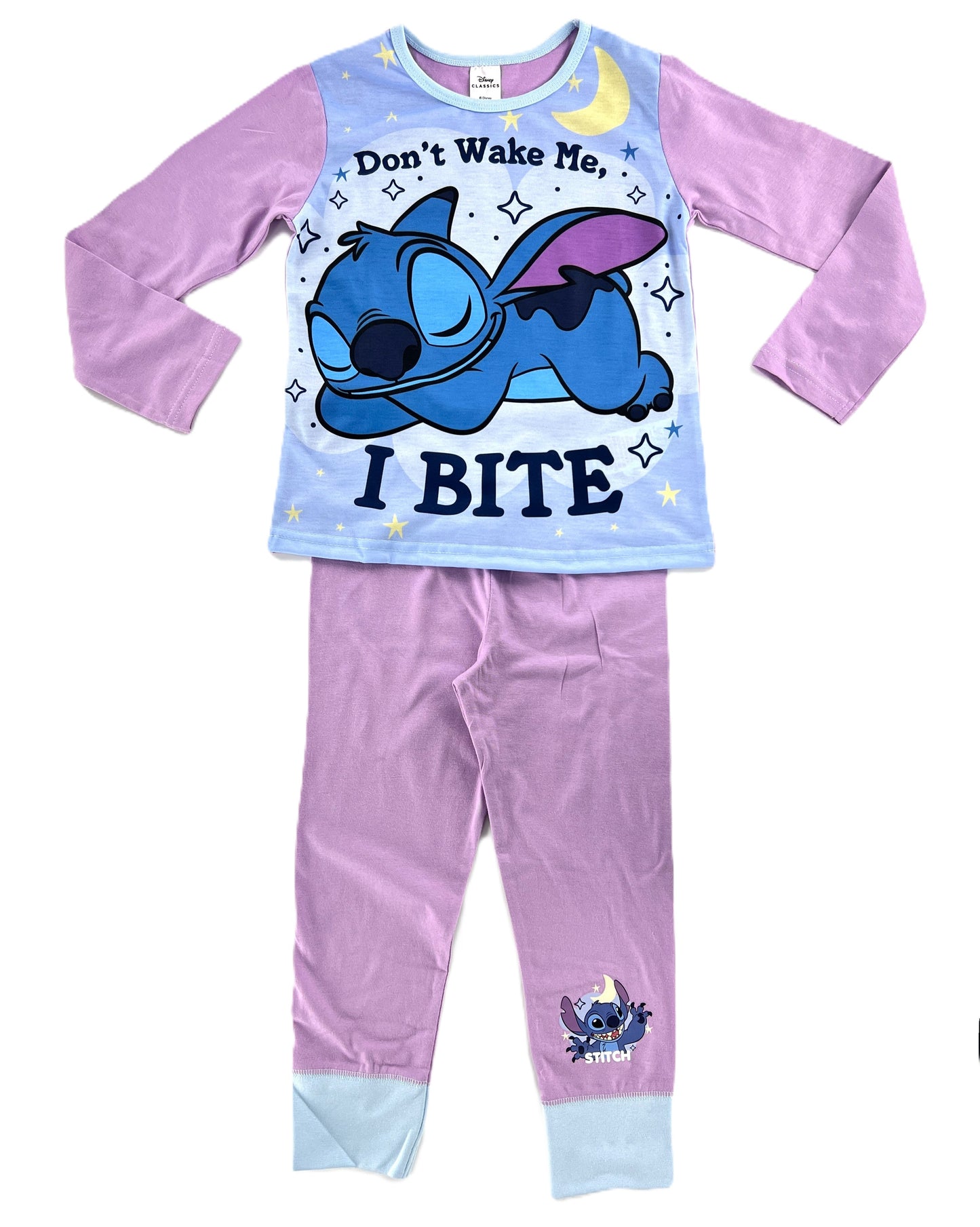 Disney Stitch Girls Pyjamas Set – Don’t Wake Me I Bite, Ages 5-12 Years