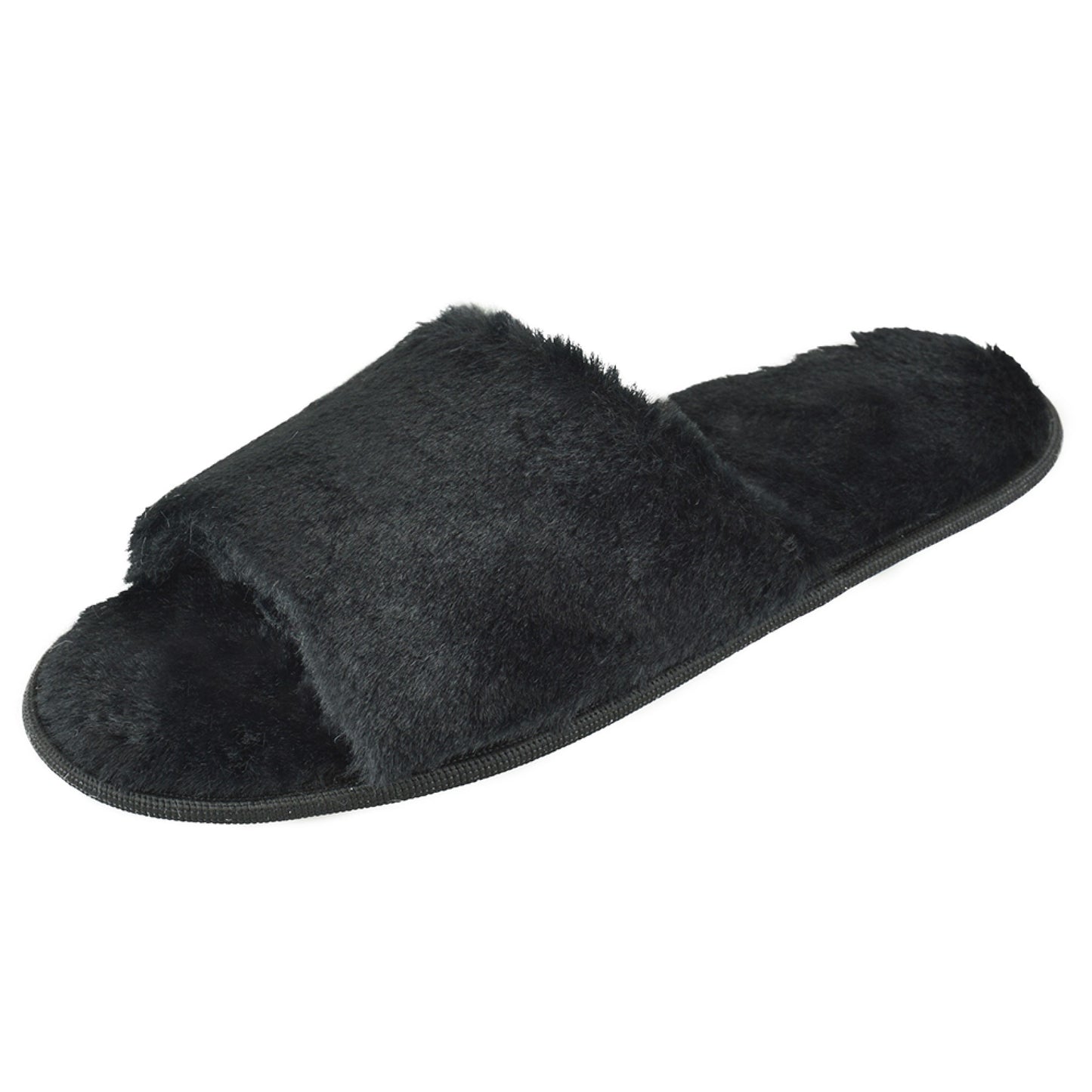 Ladies Faux Fur Open Toe Mule Slider Slippers