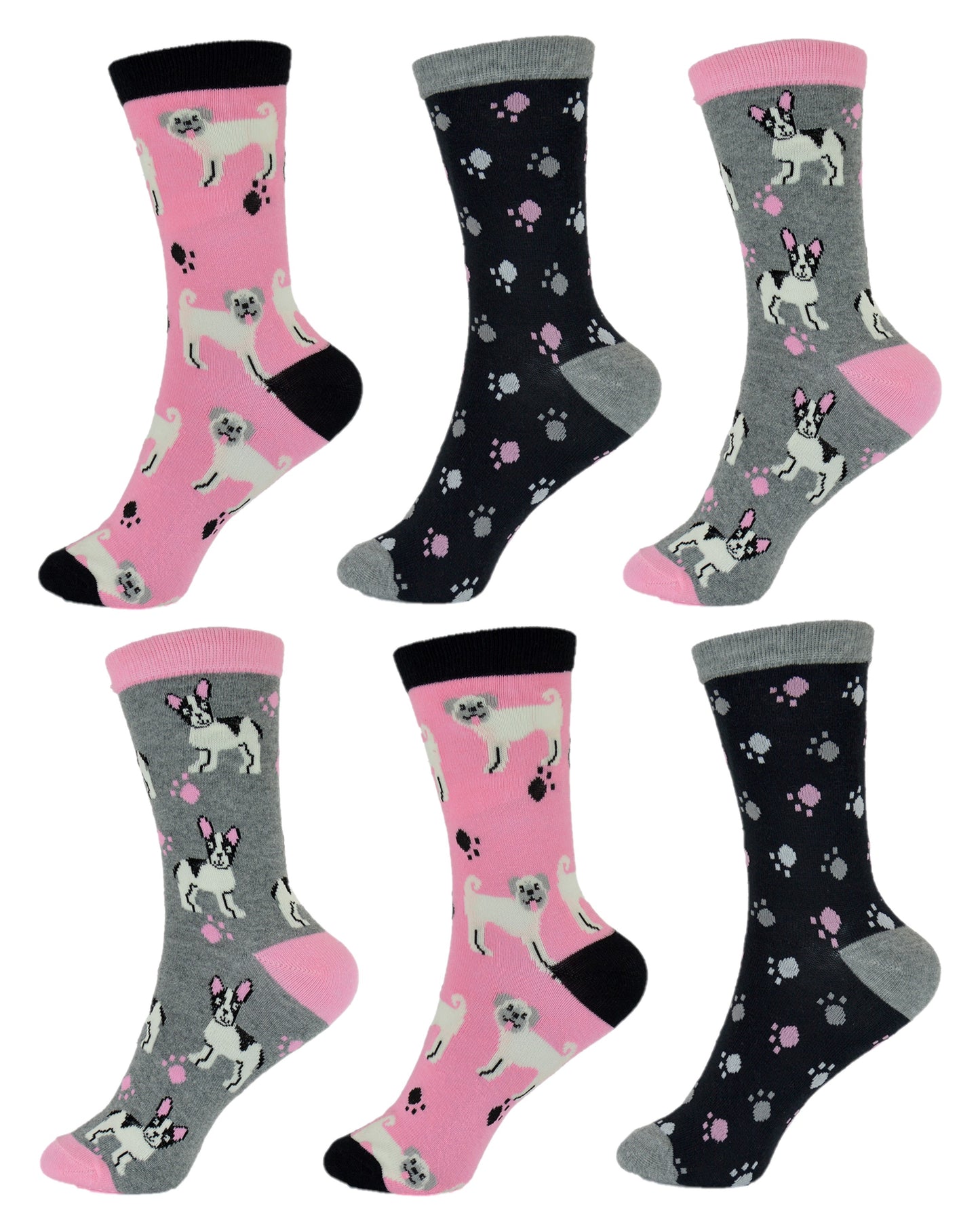 Ladies Dog or Cat Animal Pet Patterned Cotton Rich Ankle Socks 6 Pairs