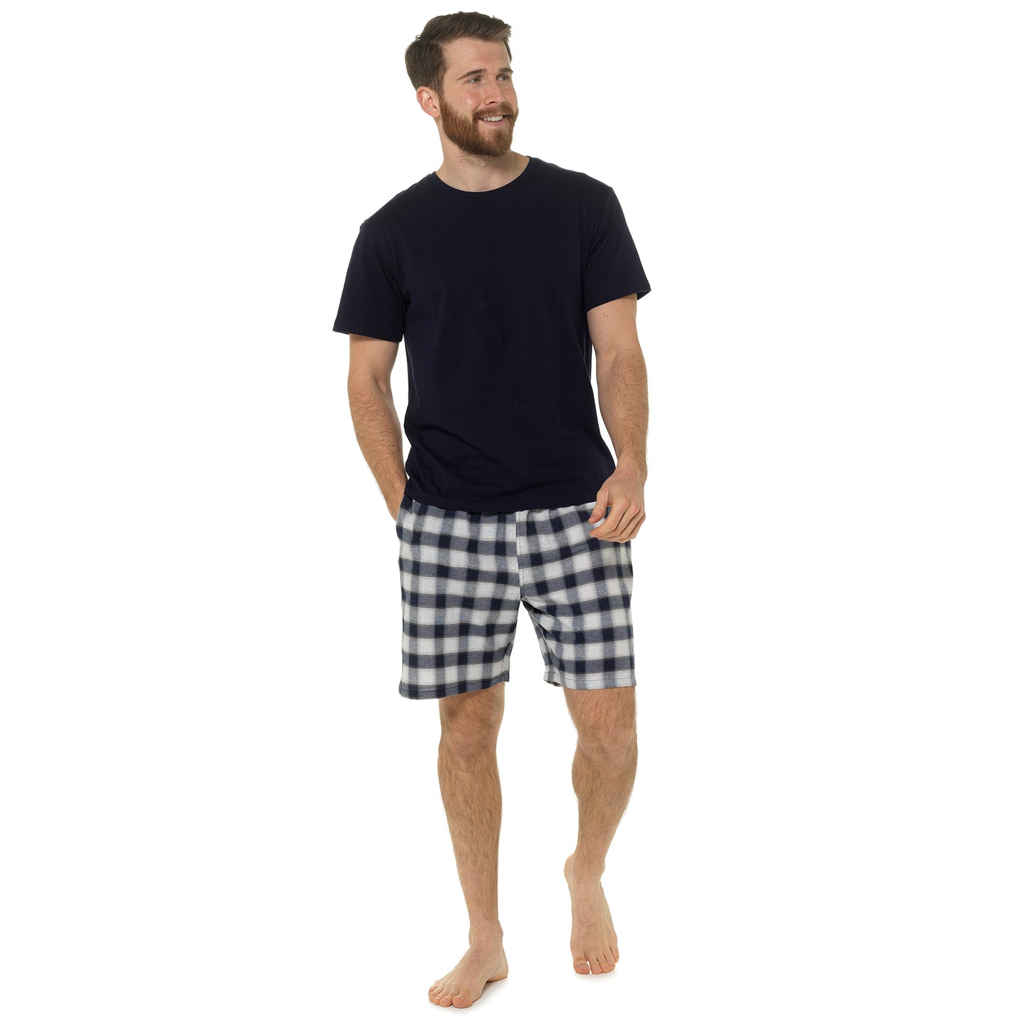 Mens Cotton Jersey T-Shirt and Woven Checked Shorts Pyjamas Set