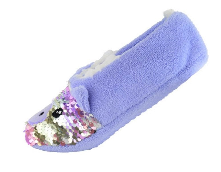 Ladies 2-Pack Pig Design Slipper Socks with Reversible Sequins Cosy & Fun Footwear