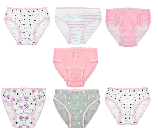 7 Pairs Girls' Cotton Blend Jersey Knickers Briefs Underwear - Various Designs