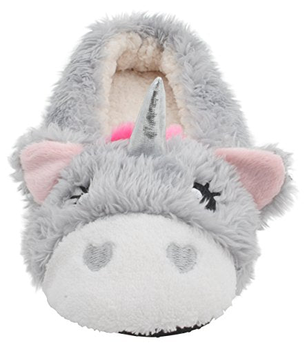 Grey 3D Unicorn Sherpa Lined Ballet Slippers.