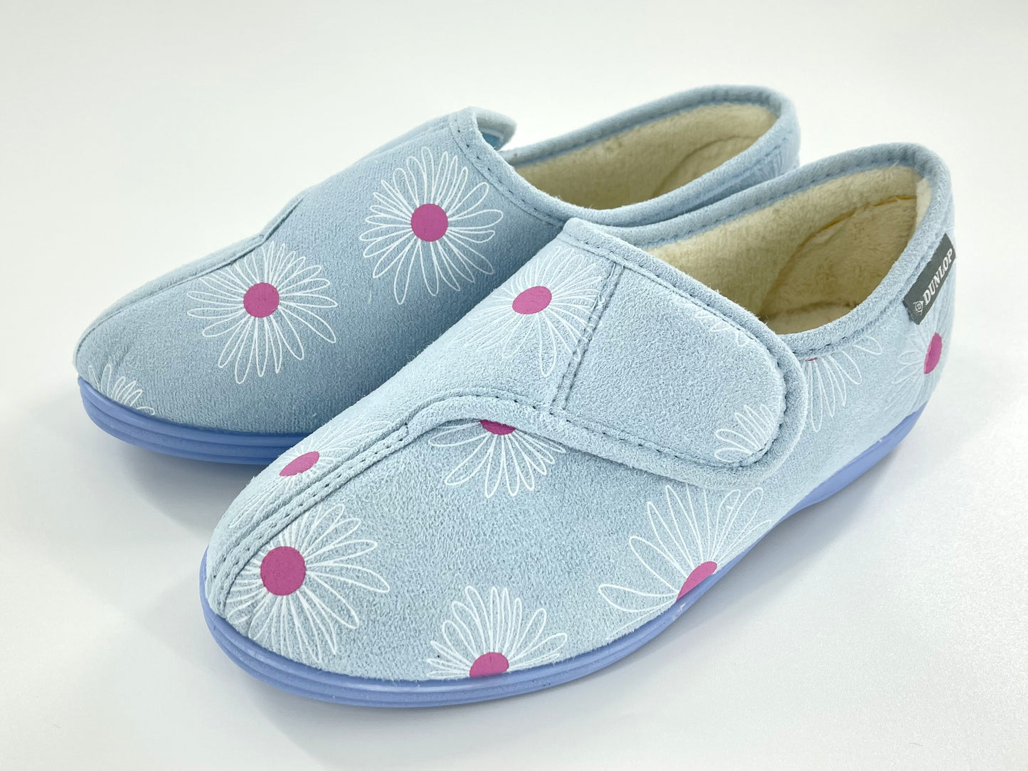 Dunlop Ladies' Memory Foam Slippers Daisy Print - Easy Access - Adjustable Strap - Machine Washable - UK 3-8 - Blueberry or Plum