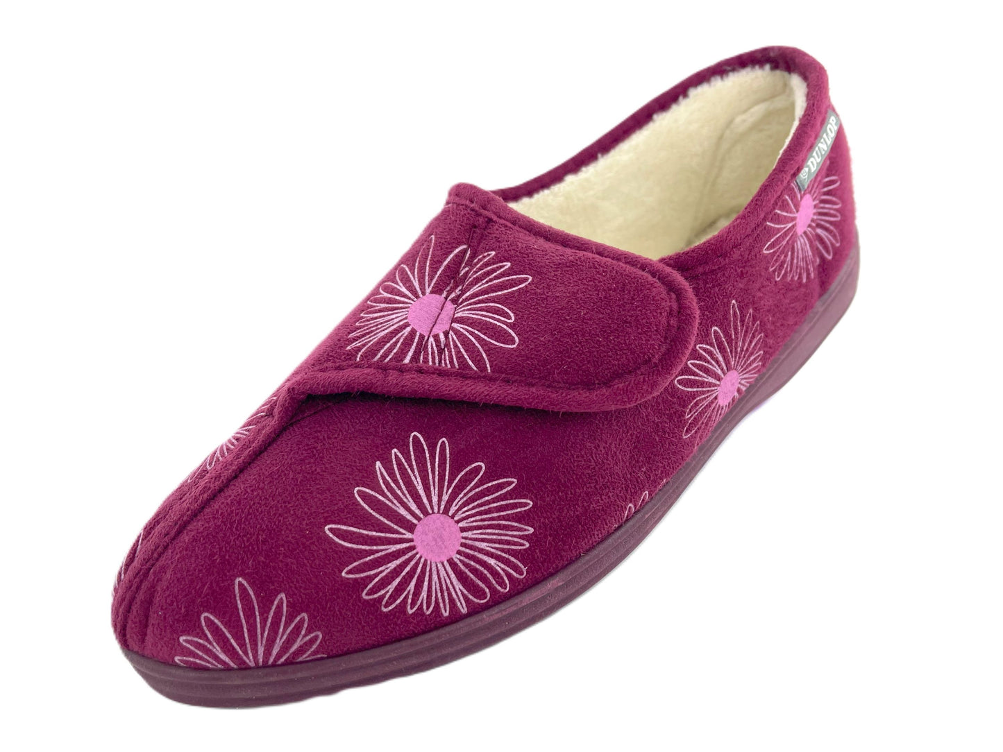 Dunlop Ladies' Memory Foam Slippers Daisy Print - Easy Access - Adjustable Strap - Machine Washable - UK 3-8 - Blueberry or Plum