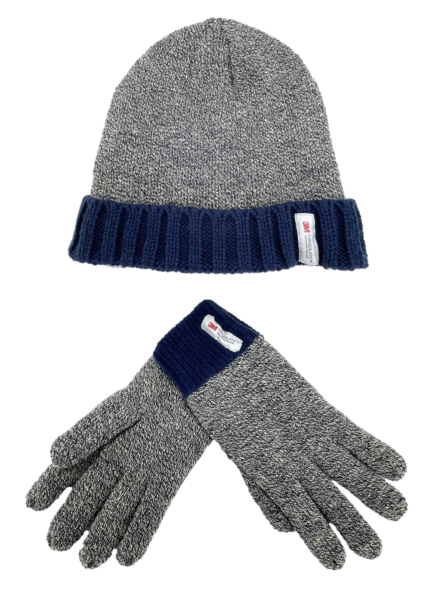 Men’s Thinsulate Chunky Knit Thermal Hat & Gloves Winter Set – Blue or Black M/L