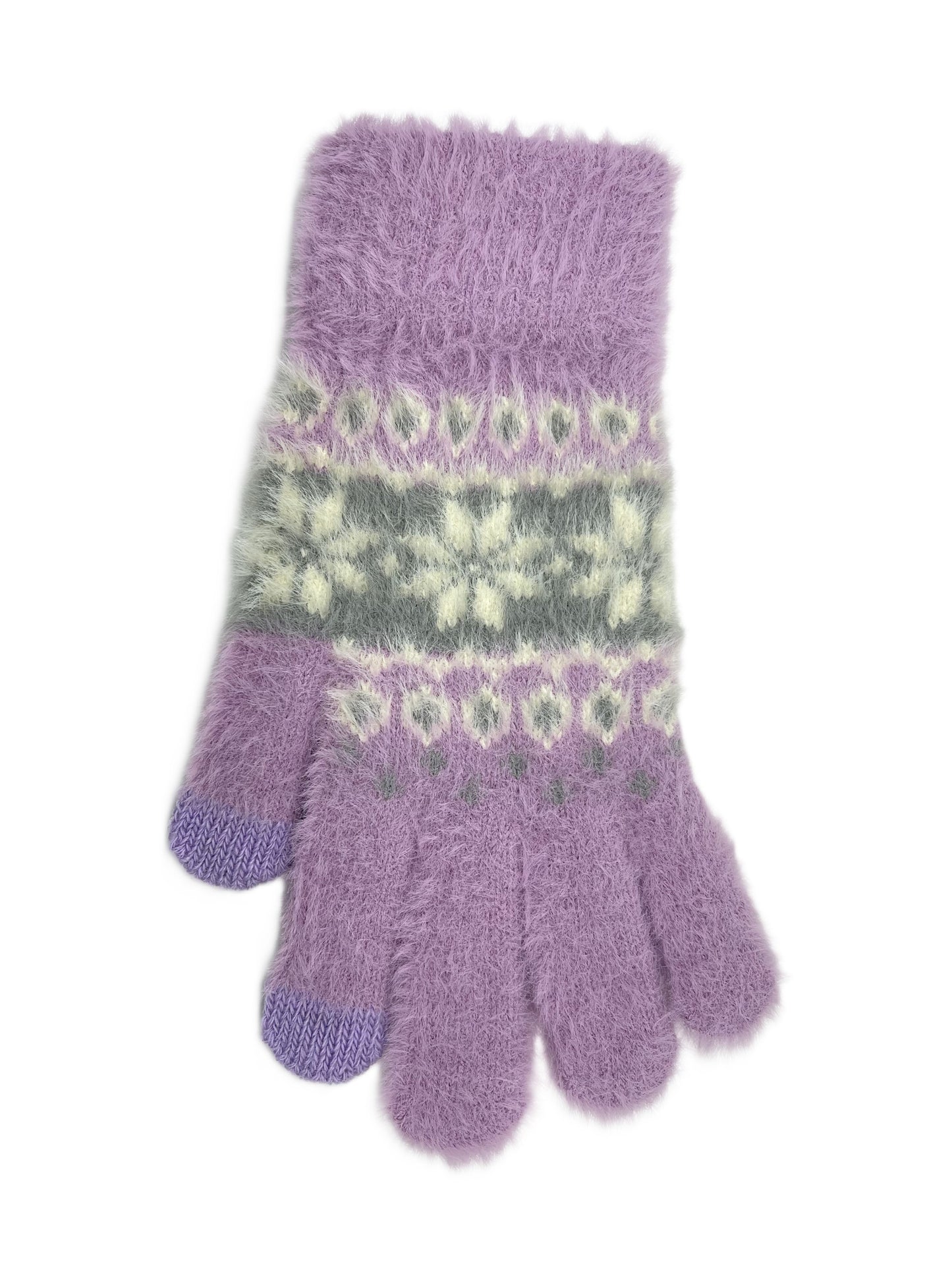 Ladies Touchscreen Gloves Soft Fluffy Fair Isle Pattern Knitted Winter Gloves