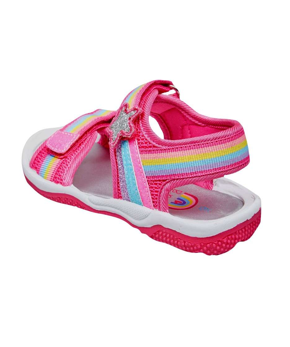 Girls Pink and Rainbow Striped Sports Sandals with Adjustable Straps