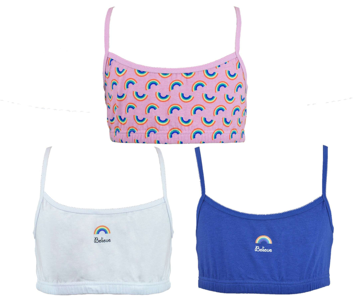 3 Pack Girls Rainbow Print Crop Bra Tops Bralettes