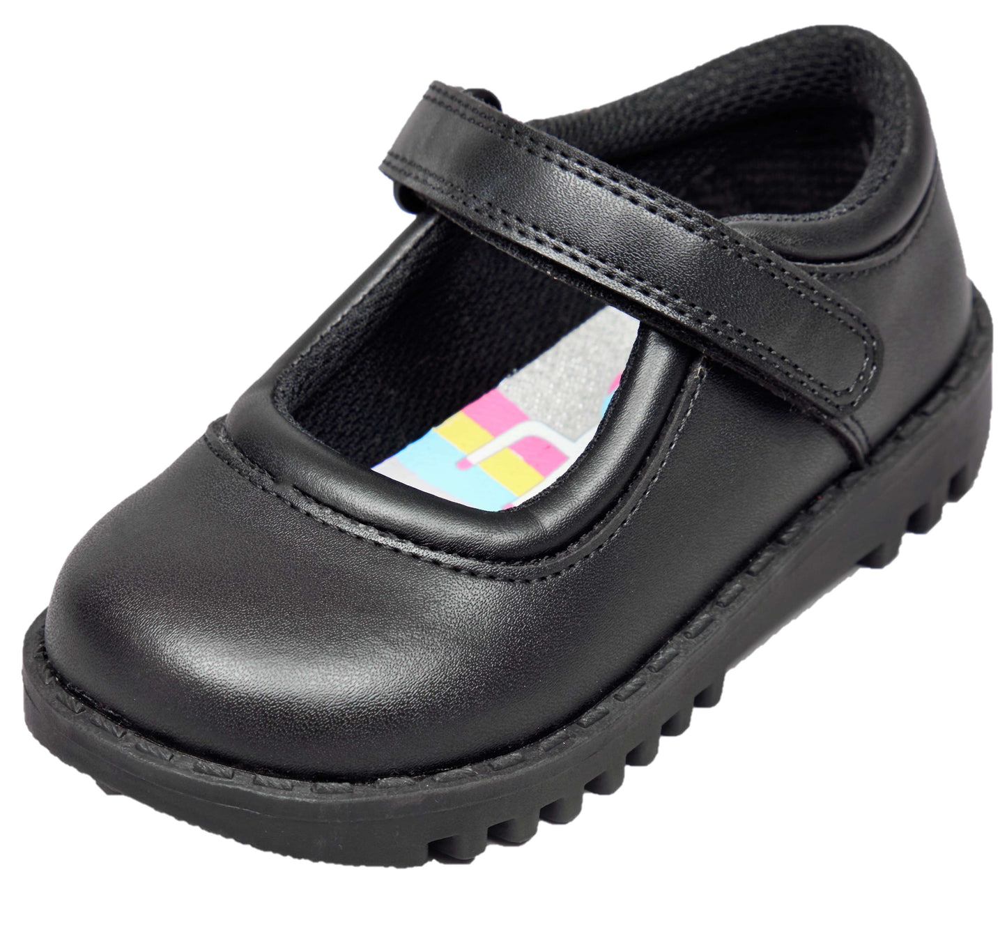 Girls Matt Black Bar Strap School Shoes BONNIE