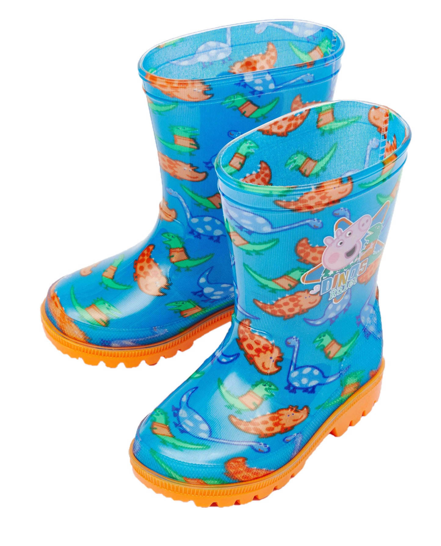 George Pig "Dinos Rule" Boys Blue and Orange PVC Wellington Boots