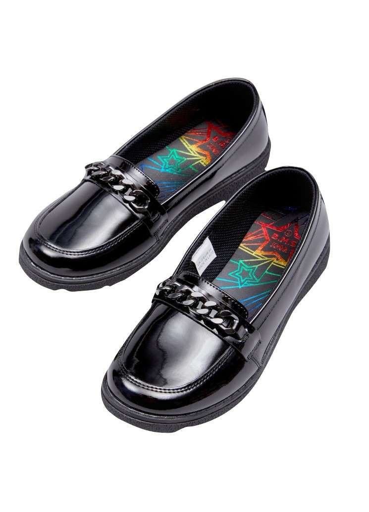 Buckle My Shoe Girls Black Patent Chain Loafer School Shoes