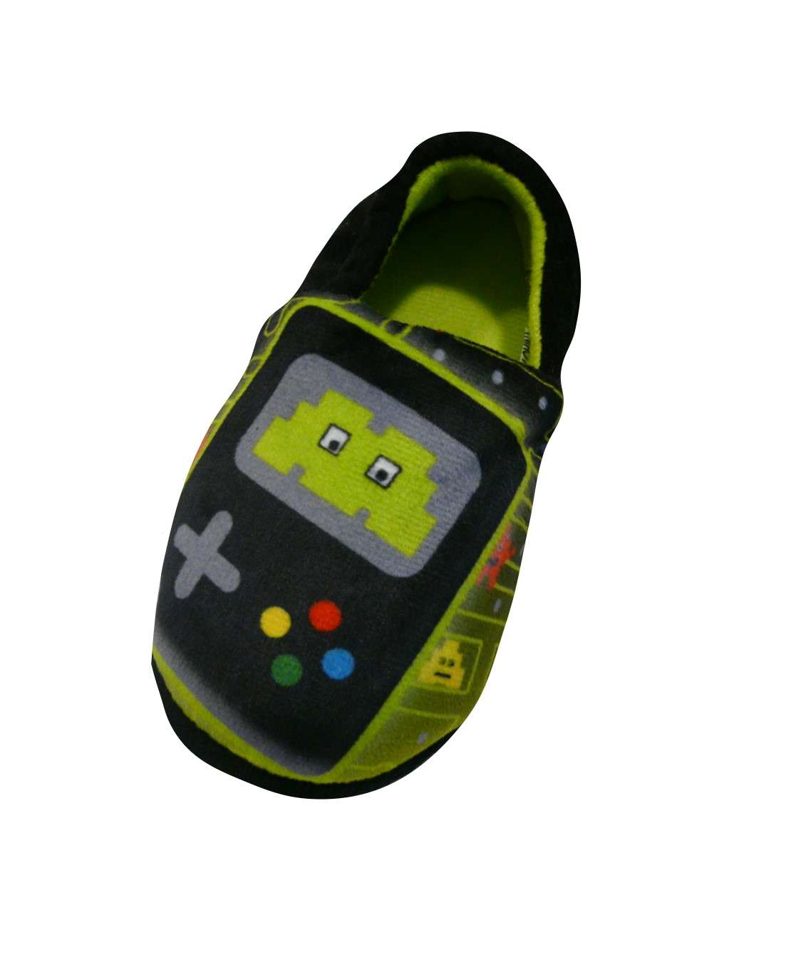 Boys "Game Over" Slippers Black and Green Cushioned Game Controller Slip-On