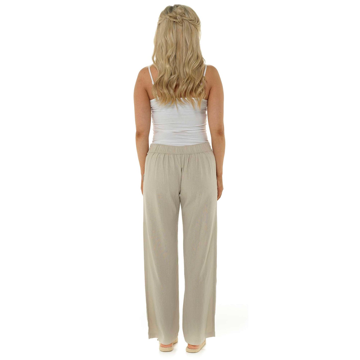 Ladies Classic Linen Trousers with Elasticated Waist and Pockets Casual Summer