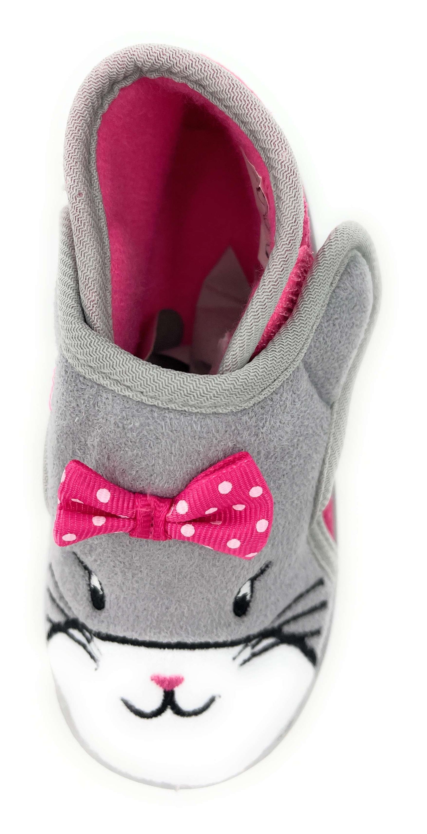 Toddler Girls Pink and Grey Cat Design Easy Close Bootie Slippers