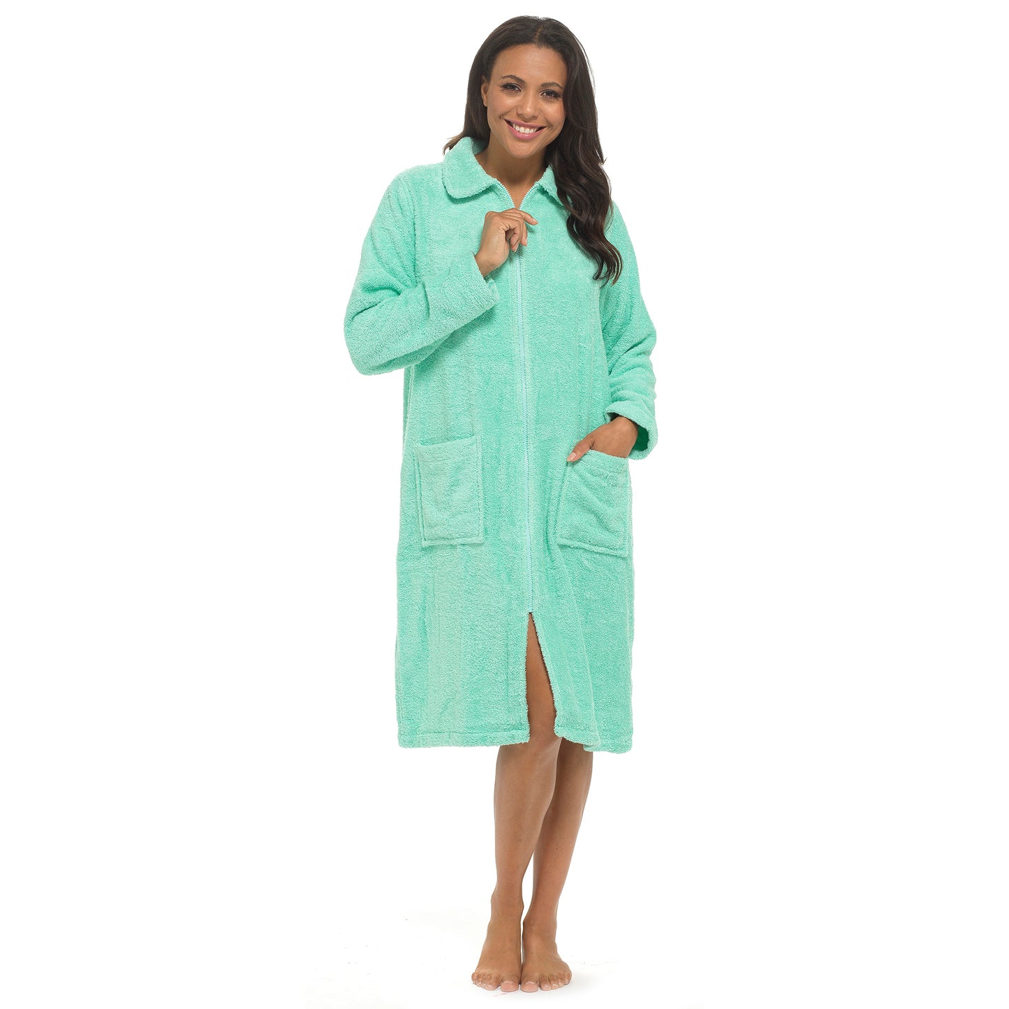 Ladies 100% Cotton Terry Towelling Zip Up Bath Robe Dressing Gown House Coat