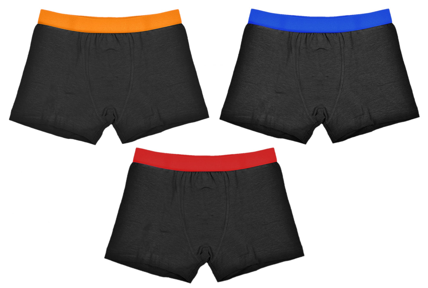 3 Pack Men's Soft Stretch Cotton Blend Jersey Trunks Underwear Underpants - Black with Coloured Waistbands