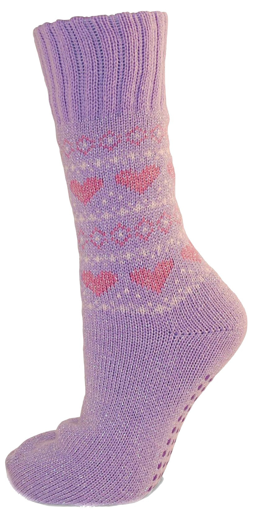 Ladies Heart Patterned Non Skid Slipper Socks Size 4-6