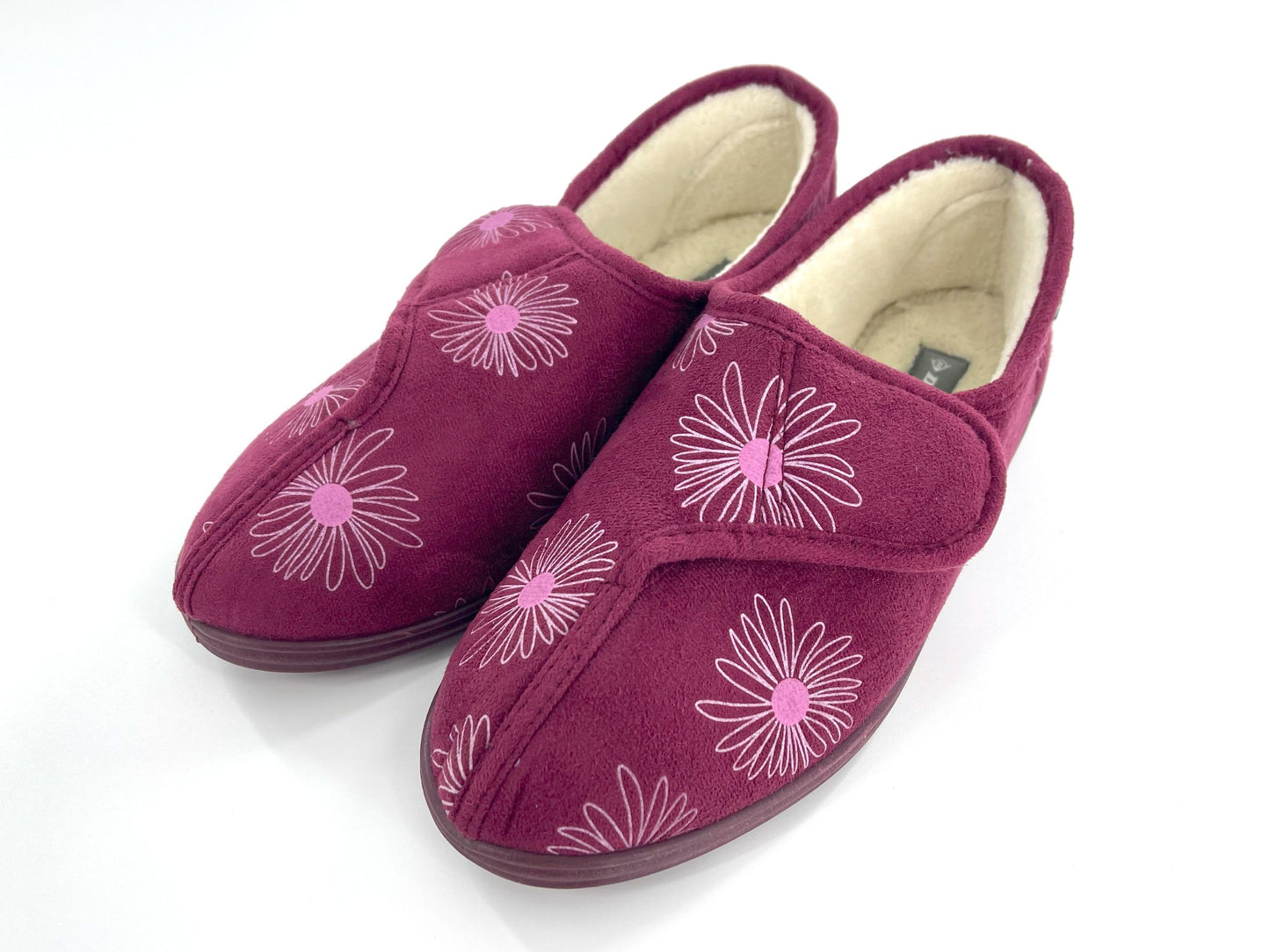 Dunlop Ladies' Memory Foam Slippers Daisy Print - Easy Access - Adjustable Strap - Machine Washable - UK 3-8 - Blueberry or Plum