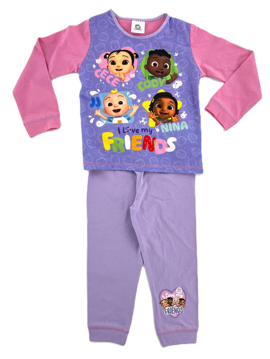 CoComelon Girls Pyjamas 1-4 Years, Pink Cotton PJs "Friends"