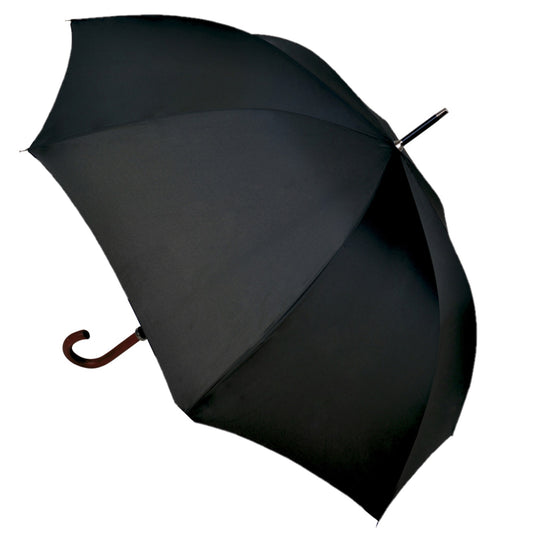Men's Large Black Walking Stick Umbrella Auto-Open with Wooden Handle