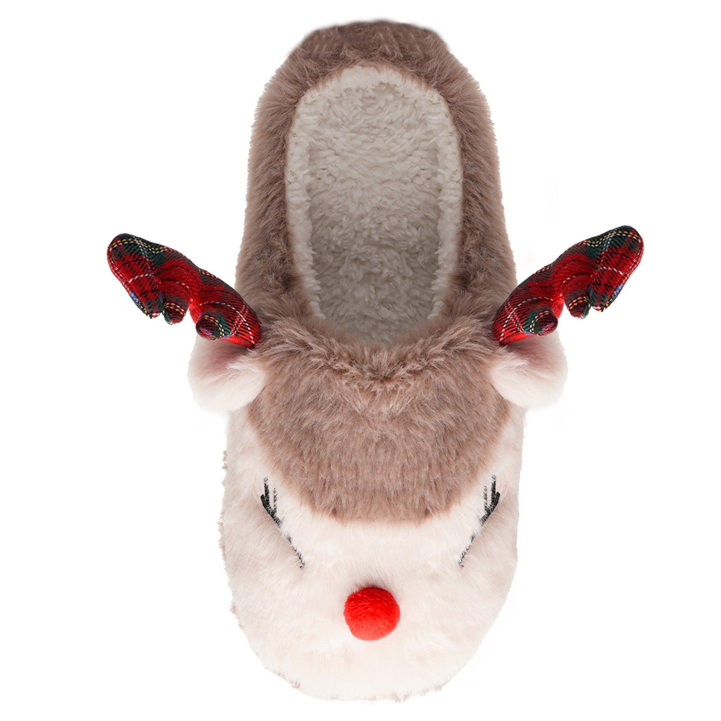 Ladies Christmas Reindeer Slippers Faux Fur Mule Style Slip-On House Shoes