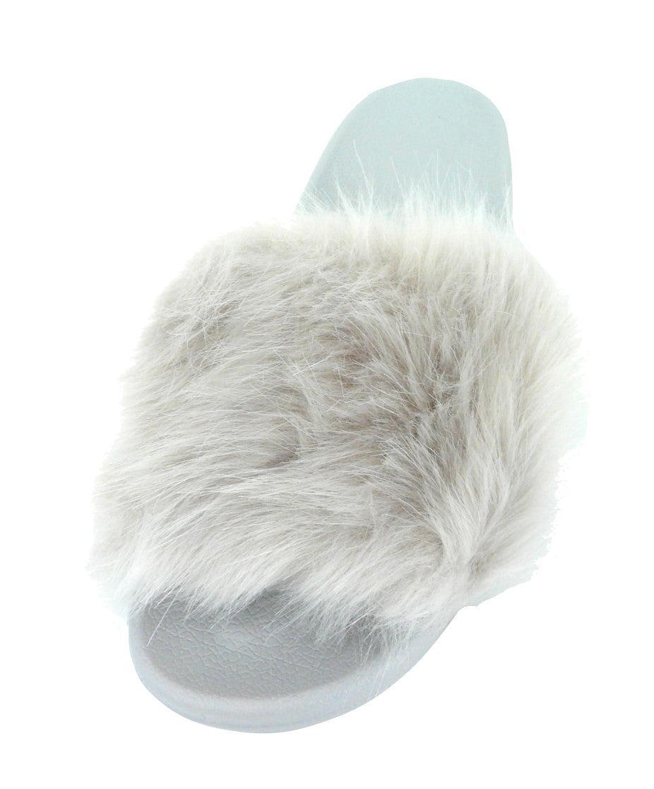 Ladies Fluffy Faux Fur Cuff Sliders