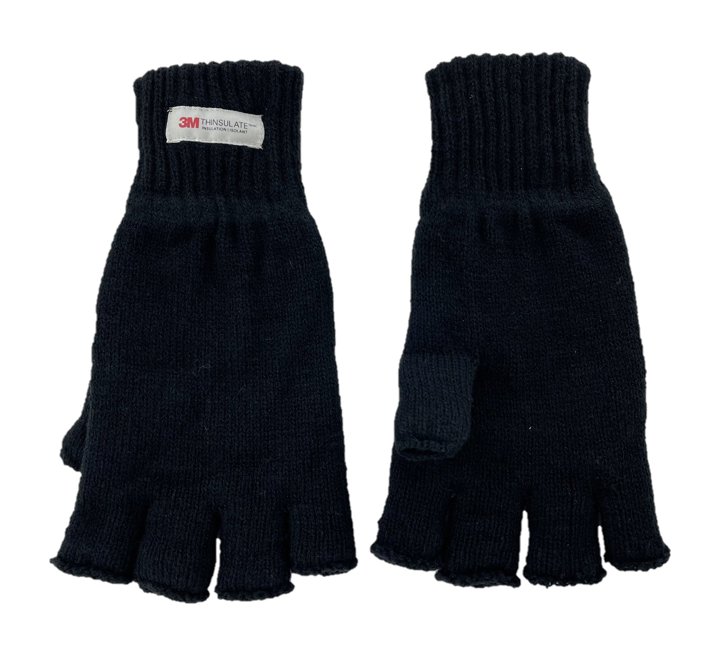 Men's Fingerless Gloves Black Knitted Thermal 3M Thinsulate-Lined