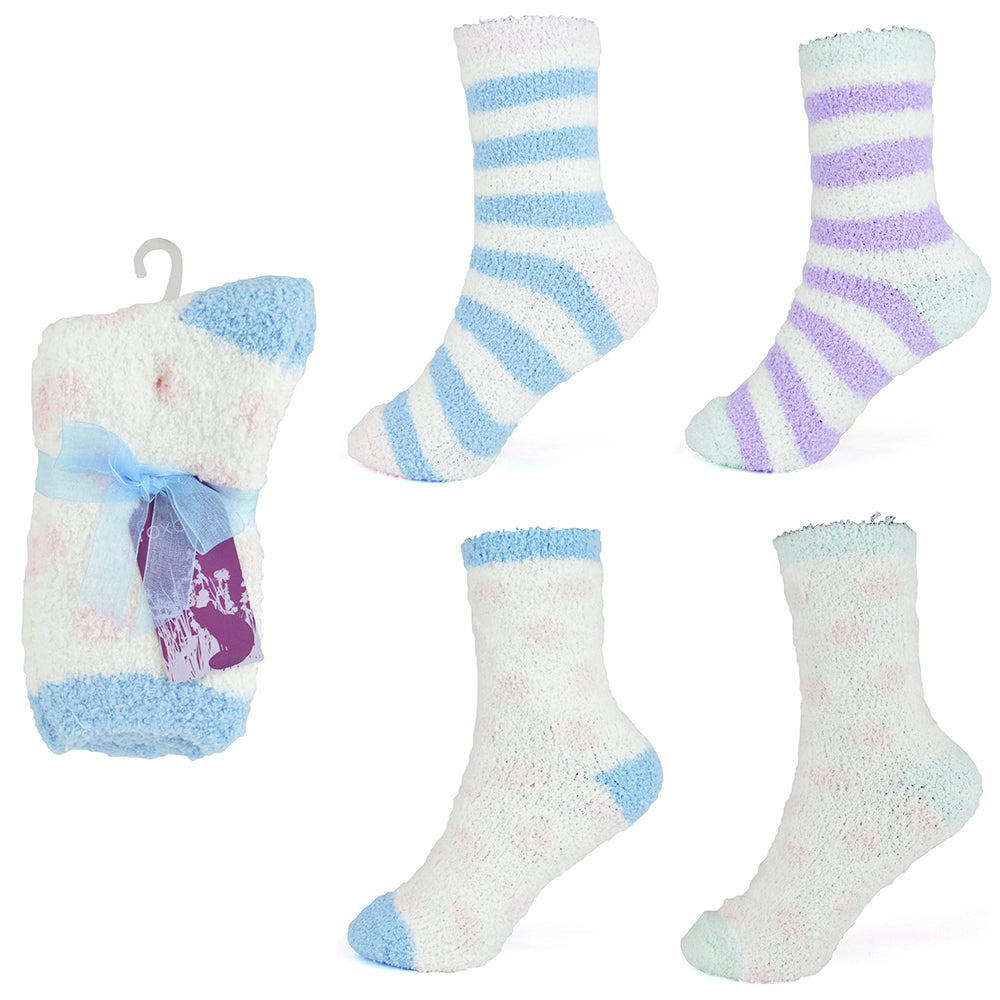 Ladies Snow Socks 4 Pack - Soft Fluffy Lounge Socks for Bed & Relaxation