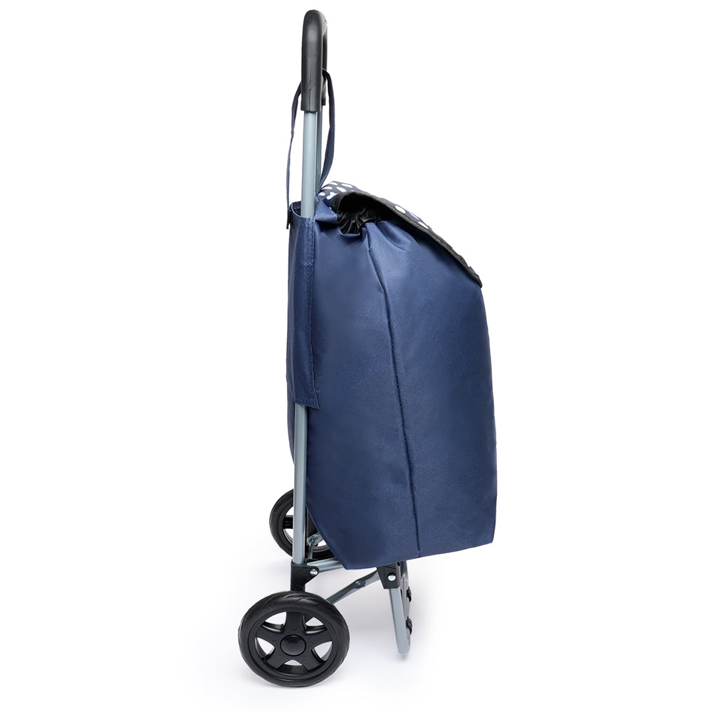 Lightweight Folding Shopping Trolley - Large Capacity - Navy with White Spots
