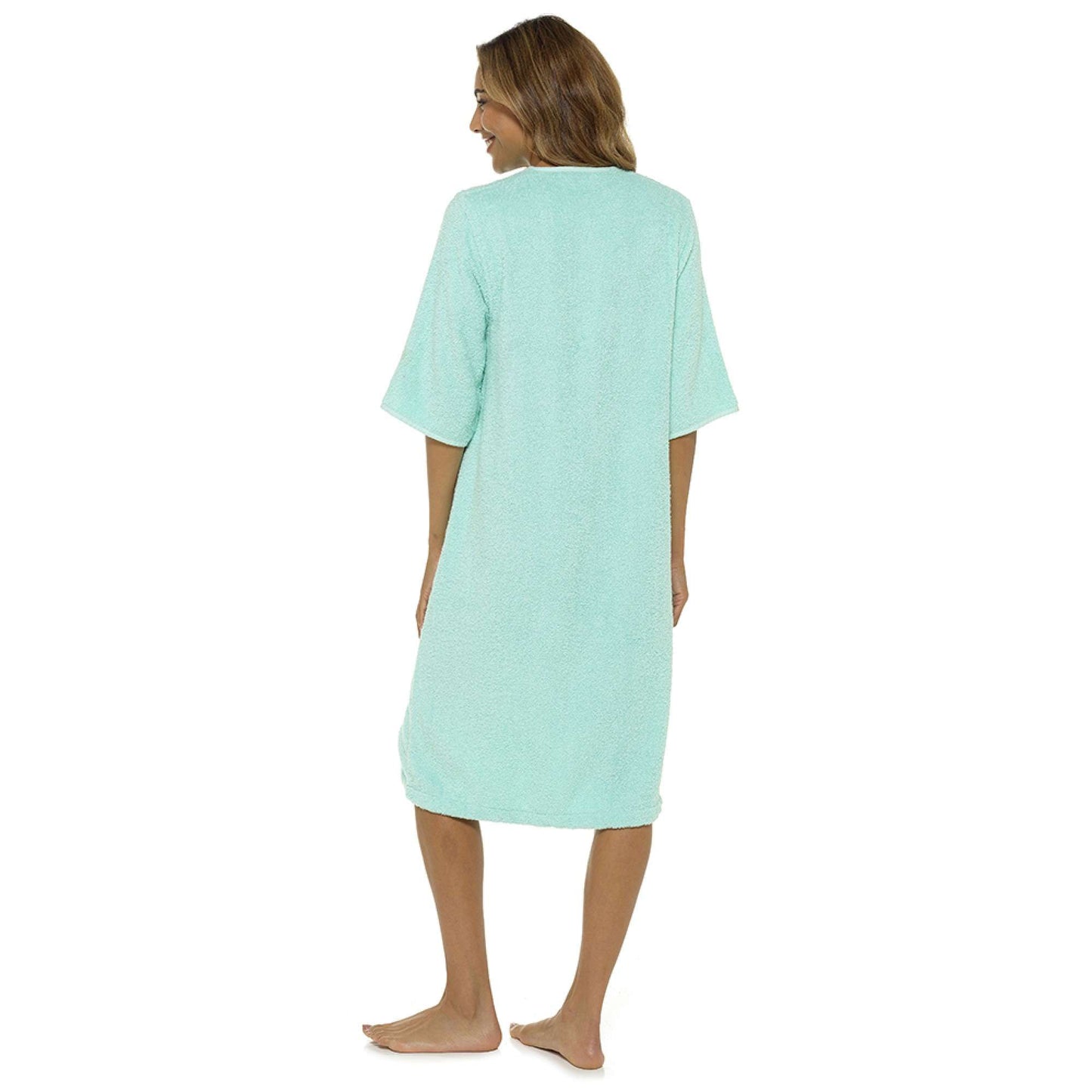 Ladies 100% Cotton Terry Towelling Zip Up Bath Robe Dressing Gown House Coat