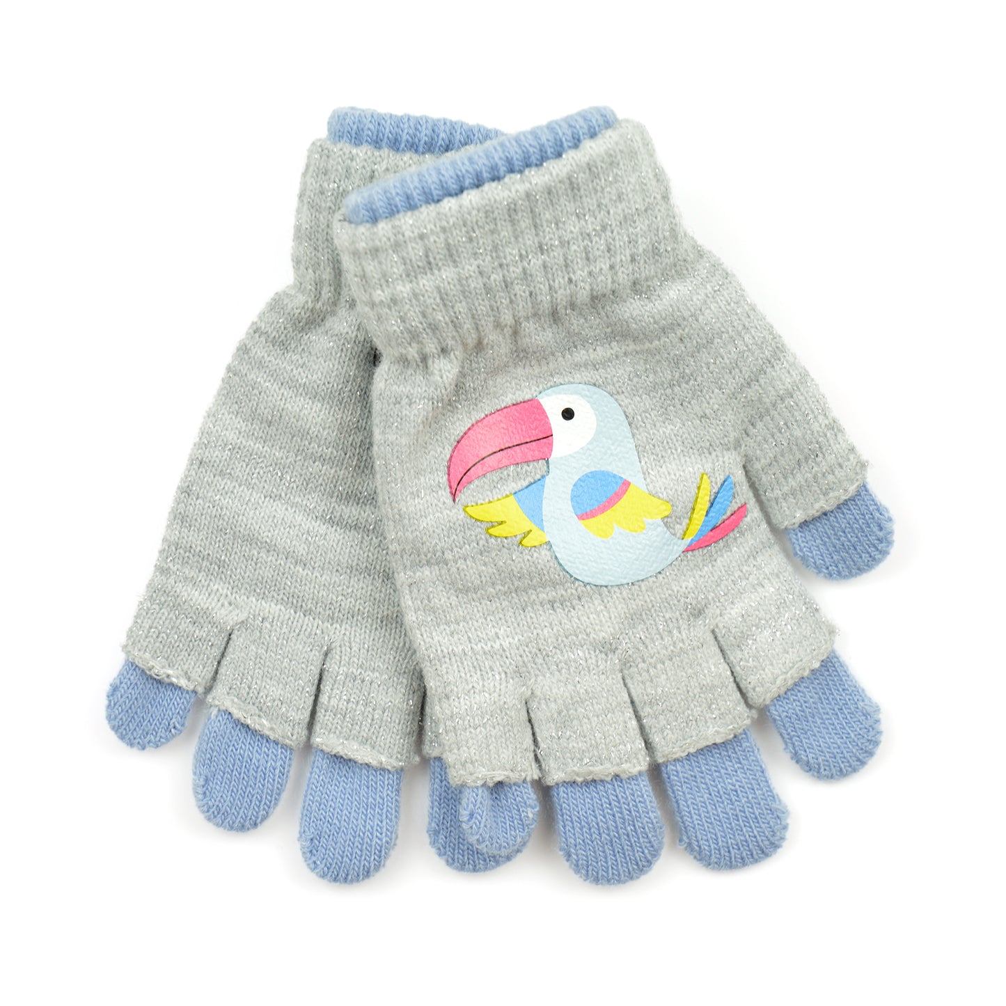 Girls 2 Pack 2-in-1 Thermal Magic Gloves Toucan Fingerless Full Pink Blue