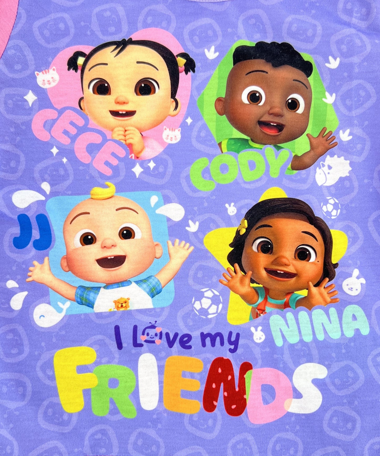 CoComelon Girls Pyjamas 1-4 Years, Pink Cotton PJs "Friends"