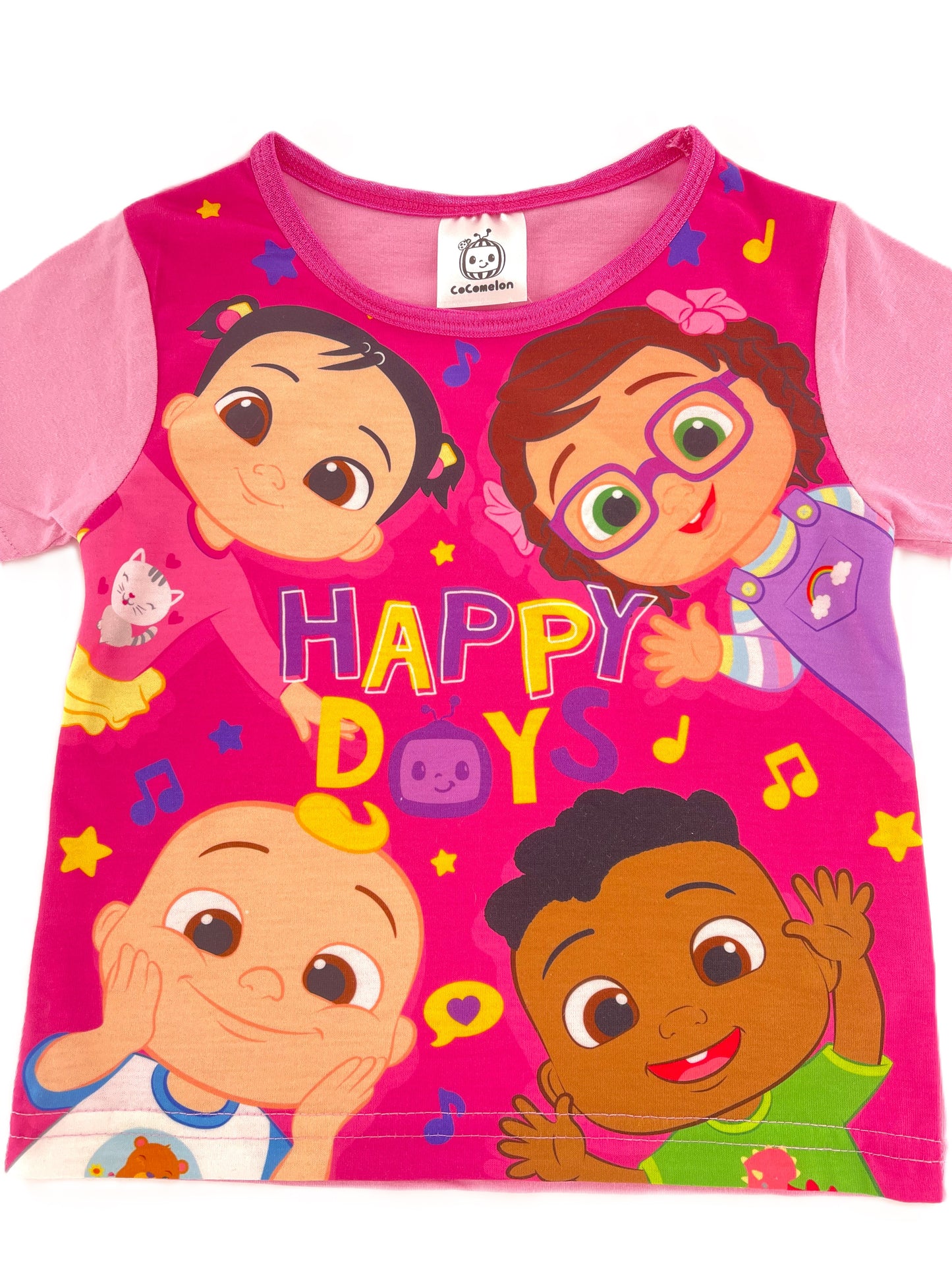 CoComelon Girls Pyjamas Summer Shortie Pink Cotton PJs "Happy Days" Bella Cece Cody JJ