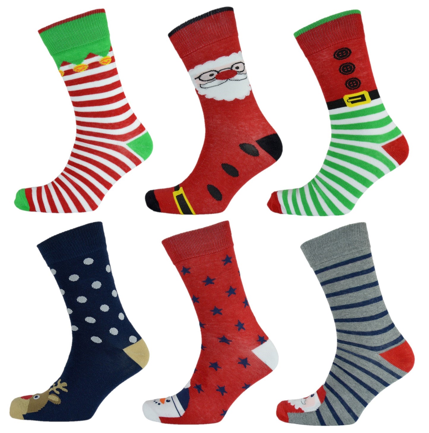 Mens 6 Pack Christmas Patterned Cotton Rich Socks - UK 7-11