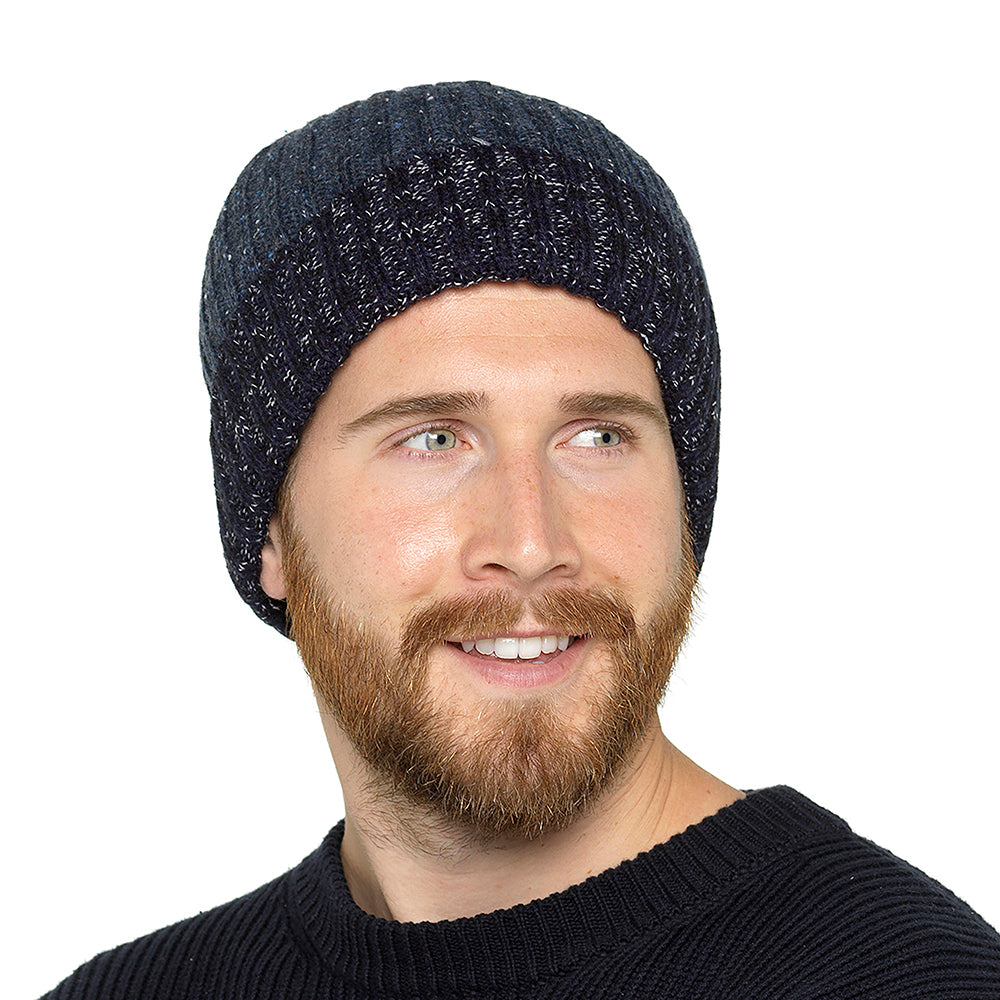 Mens Wool Blend Faux Fur Lined Ribbed Knitted Beanie Hat