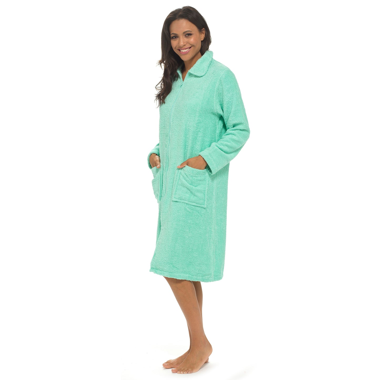 Ladies 100% Cotton Terry Towelling Zip Up Bath Robe Dressing Gown House Coat